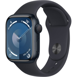 Apple Watch Series 9 GPS 41 mm éjfekete alumínium, éjfekete sport szíjjal S/M