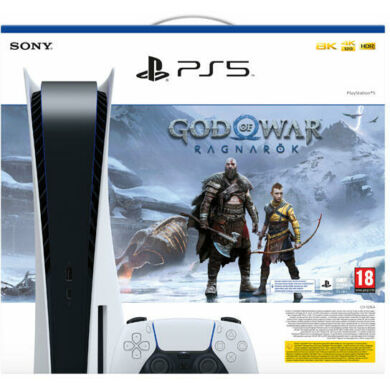 Sony PlayStation 5 (PS5) Disc Edition + God of War Ragnarök játékkonzol, fehér