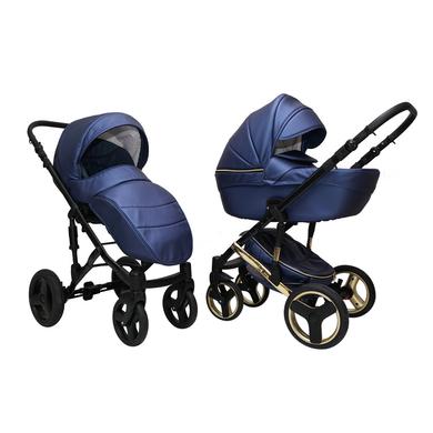 Mikrus multifunkciós babakocsi Comodo Gold (merev mózes, hordozó 0-10kg, pelenkázótáska) műbőr 38 gyöngyház kék