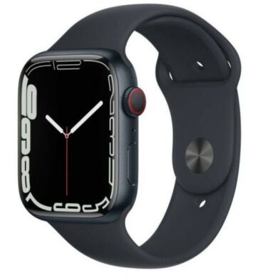 Apple Watch Series 7 GPS 45 mm éjfekete alumínium,  sötétfekete sport szíjjal
