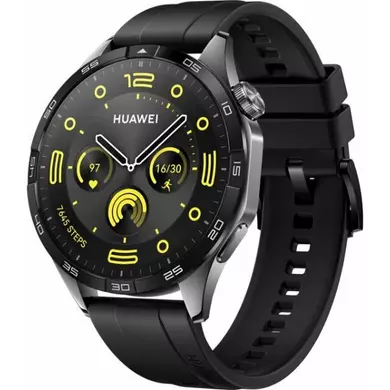 Huawei Watch GT 4 okosóra 46mm, fekete fluoroelasztomer szíj